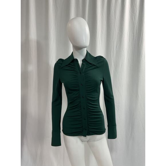 Proenza Schouler 'Matte' Green Long Sleeve Crepe Button Down Size 2 - Picture 2 of 5